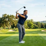 Gravity Centered Golf Swing Method | Forsyth Golf 3 Golfer demonstrating gravity centered golf swing balance (AI Generated Image)