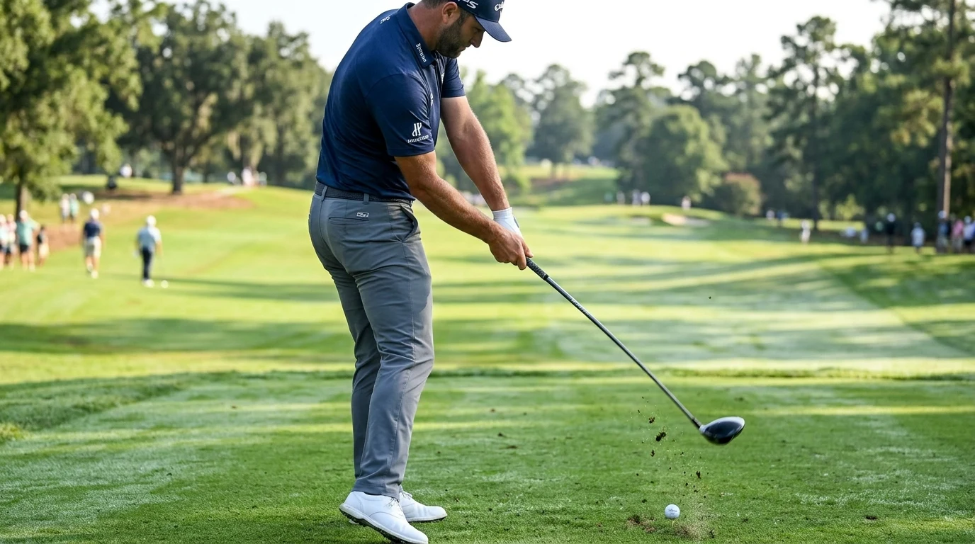 Golfer executing dynamic early release for maximum downswing power (AI Generated Image)