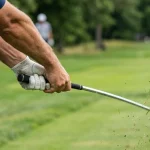 Golfer demonstrating active wrist action through impact (AI Generated Image)