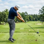 Golfer executing driver swing getting clubhead ahead of body (AI Generated Image)